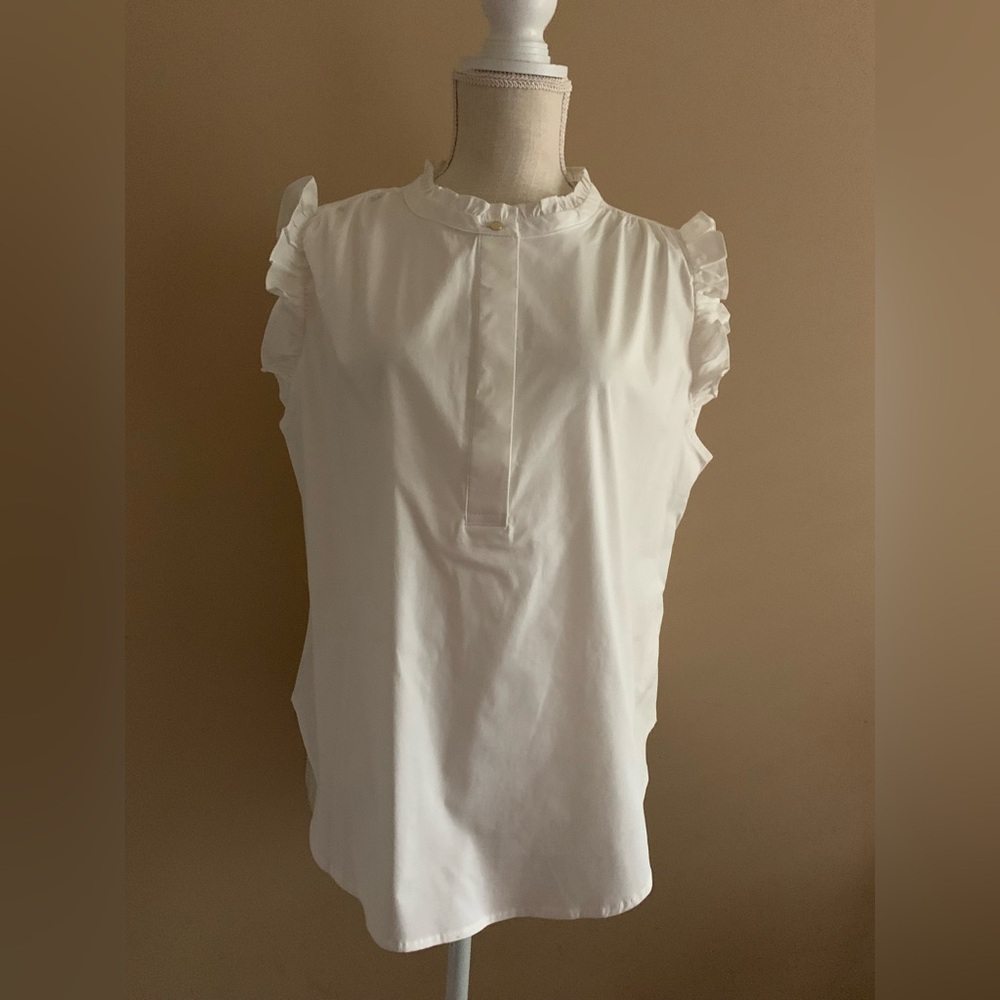 Mandarin Collar Sleeveless Ruffled Blouse